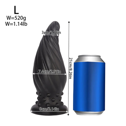 Spiral-Tip Silicone Anal Plug — Textured 5 Sizes S to XL