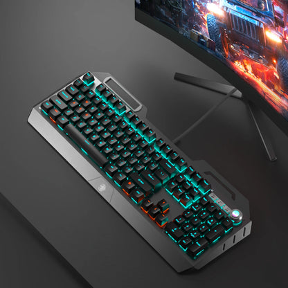 EWEADN Wired Mechanical Gaming Keyboard, Knob Blue Switch,104-Key,Ergonomic, Durable,Gaming/Typing, Laptops/PCs, Esports/Gaming