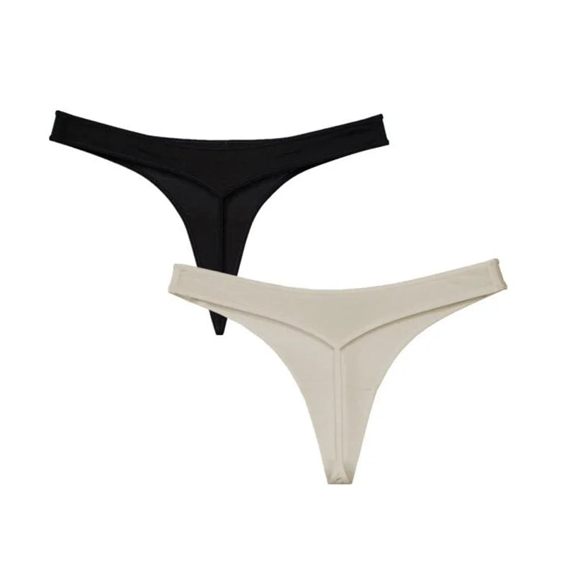 2 Pcs T-back Cotton Thong Underwear for Women Sports Ladies Seamless Panties Low Rise Solid Sexy Tanga
