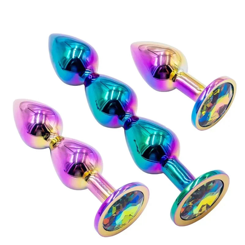 Cute Rainbow Heart-Shaped Metal Crystal Plug