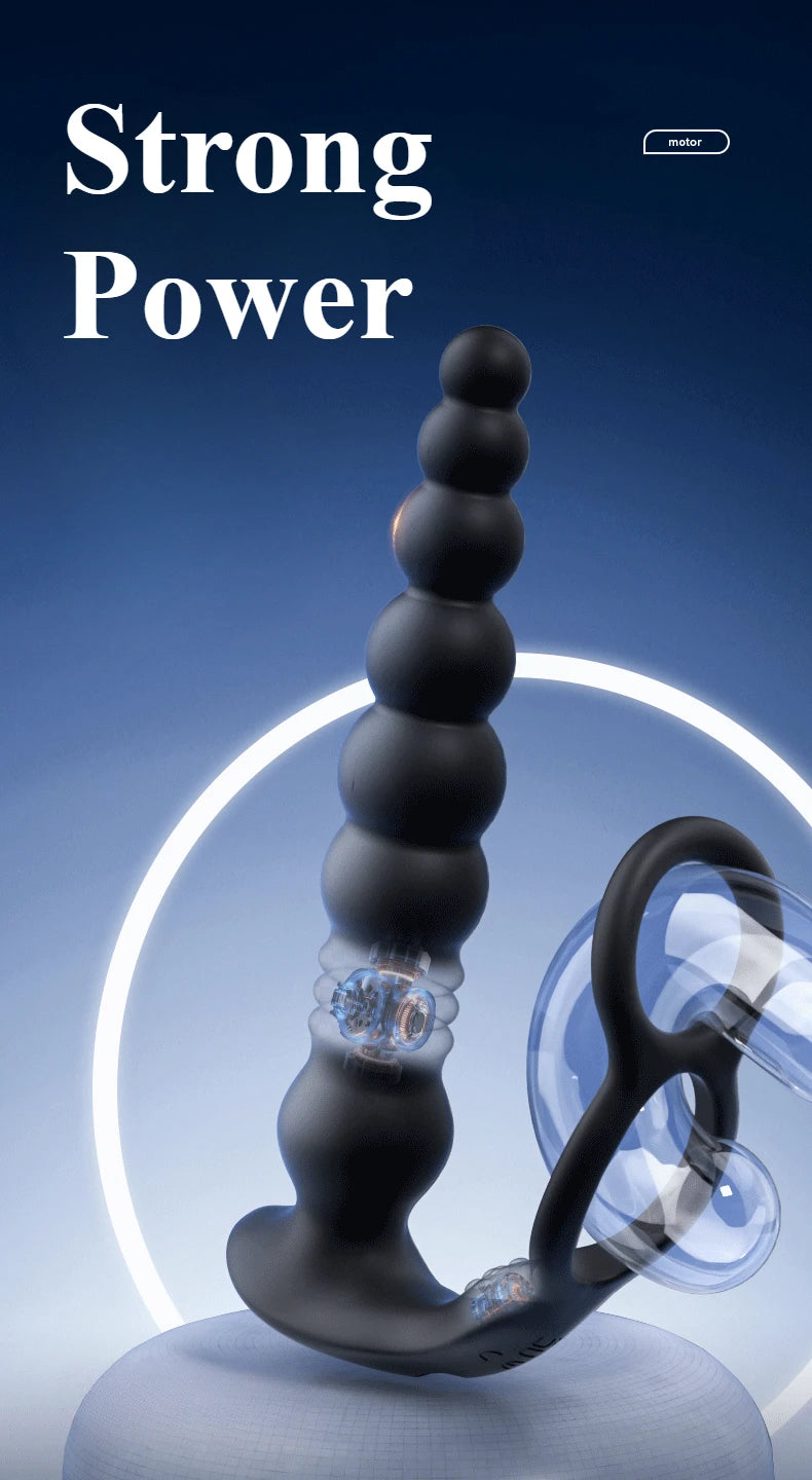 Thrusting Anal Beads Vibrator for Male Prostate Massager Penetrate Anal Sex Toy Butt Plug Masturbator for Gay Men Penis Ring
