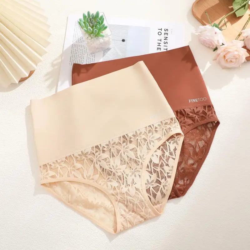 4Pcs/Set Women's Seamless Panties Sexy Solid Color Lace Floral Legging Plus Size High Waist Shapewear Female Soft Cozy Lingerie