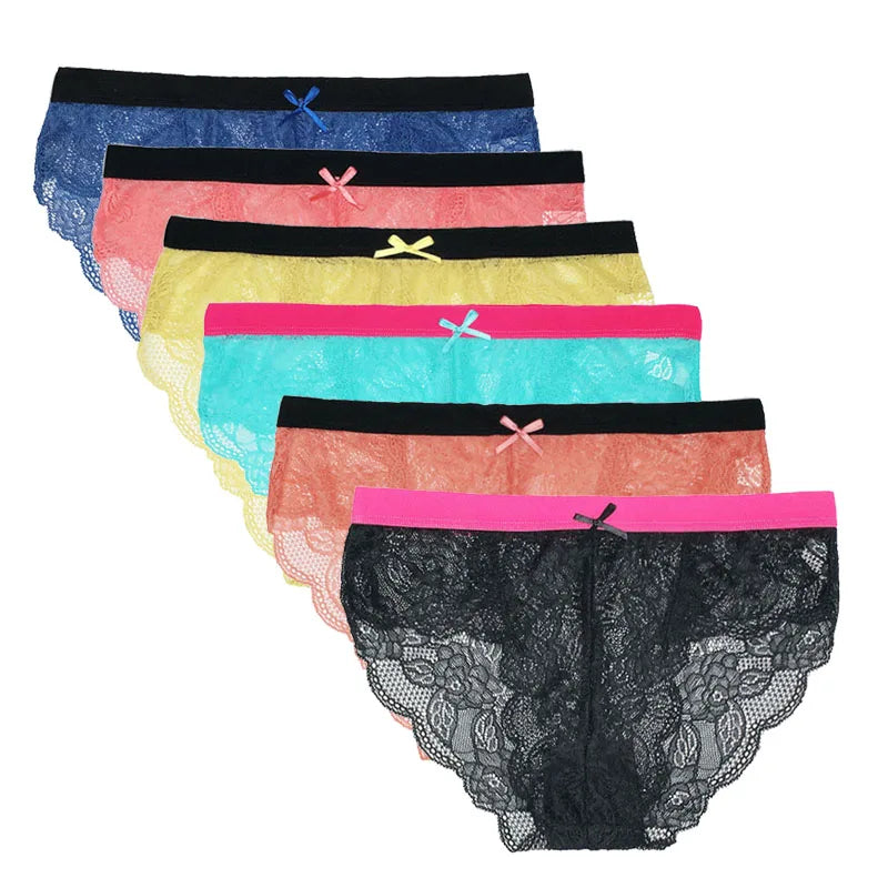 5 PCS/Set Mesh Briefs Big Size M-XL Lace Hollow Out Panties Sexy Transparent Underwear Low Rise Panties Girls Intimates Lingerie