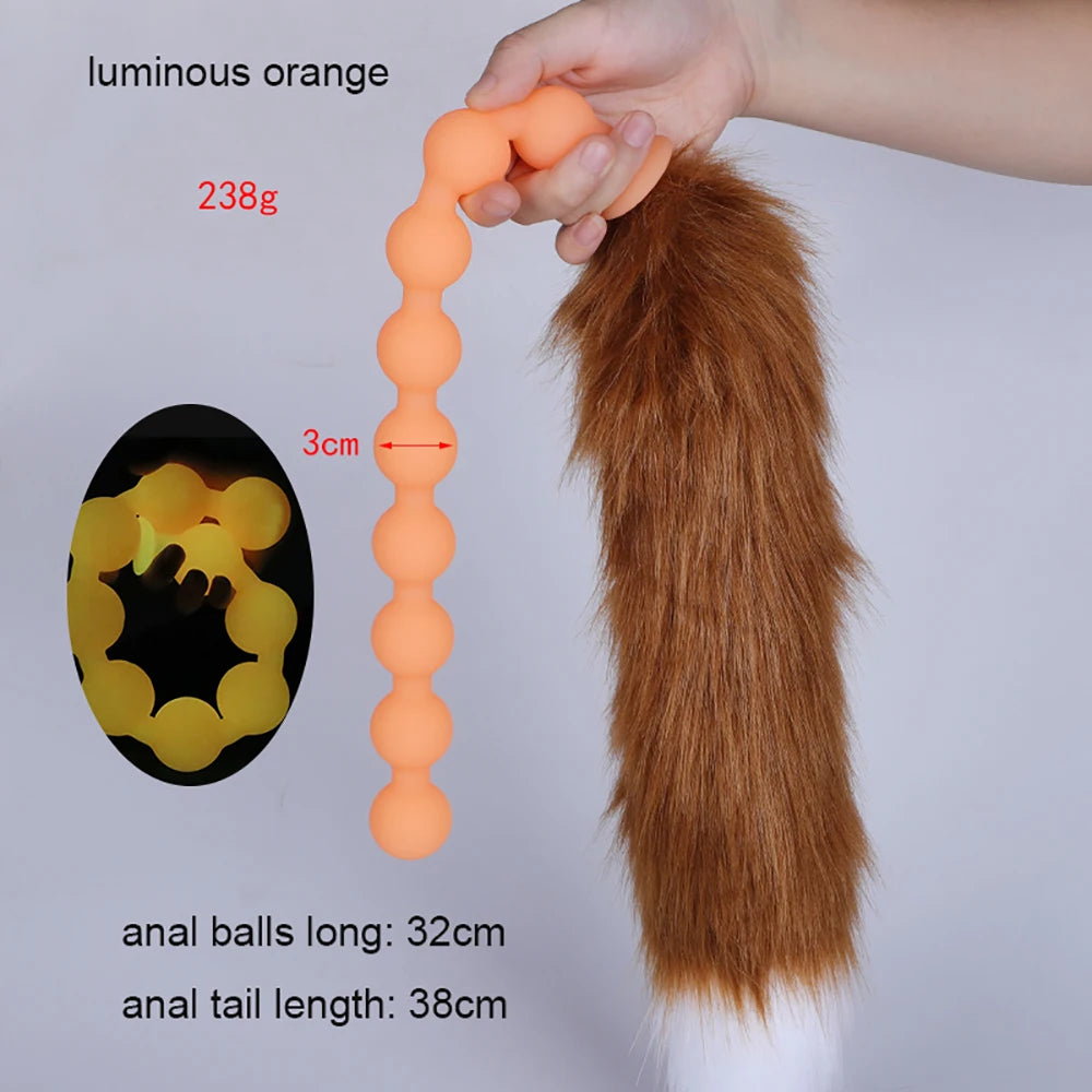 Huge 9 Ball Anal Plug Tail Sex Toys For Men Women Anal Dilator Soft Butt Plug with Tail Anal Beads Sex Party Erotic Toy Butplug
