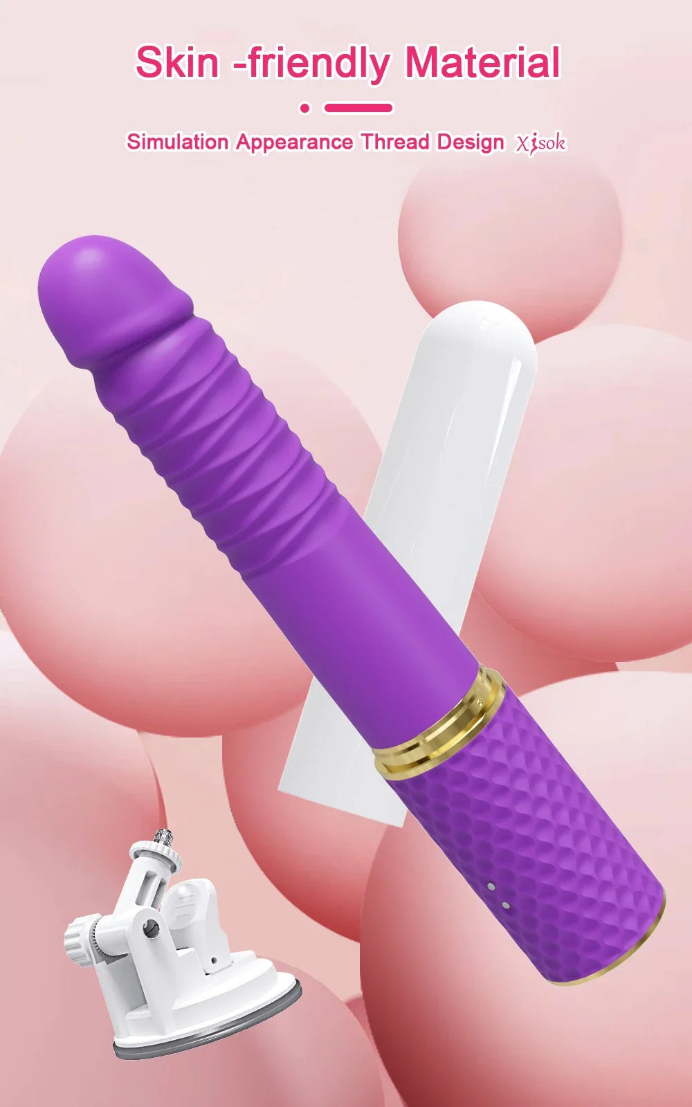 Thrusting Dildo Vibrator with Bracket Stand