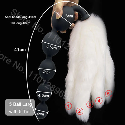 Huge 9 Ball Anal Plug Tail Sex Toys For Men Women Anal Dilator Soft Butt Plug with Tail Anal Beads Sex Party Erotic Toy Butplug