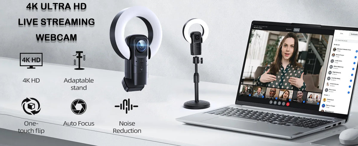 AI Autofocus 4K Webcam With Light