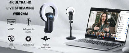 AI Autofocus 4K Webcam With Light