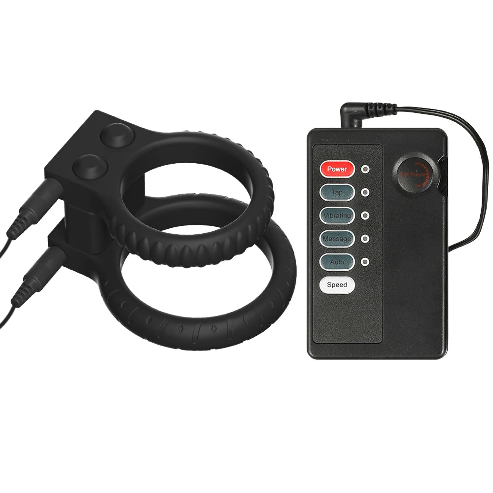 Electric Shock Male Penis Lock Cock Ring Erection Delay Ejaculation Electro Shock Penis Ring Reusable Ball Stretcher Sex Toys