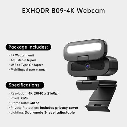 LED Lights Autofocus 4k Webcam