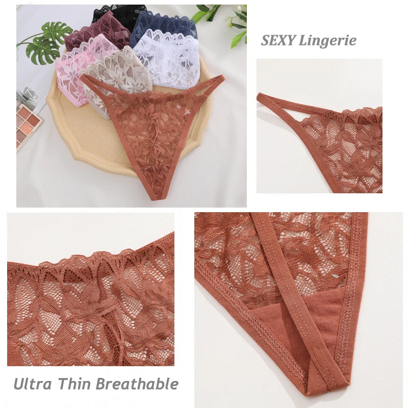 7Pcs/Set Women's Lace Panties Sexy Hollow Out Floral Thongs Solid Color Low Rise Thongs Fashion Cozy Breathable G-String S-XL