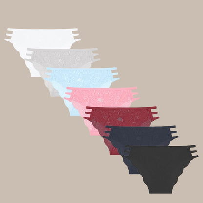 7PCS/Set Women Floral Lace Panties Sexy Low-Waist Briefs Female Hollow Out Breathable Underwear Cotton Soft Lingerie Solid Color