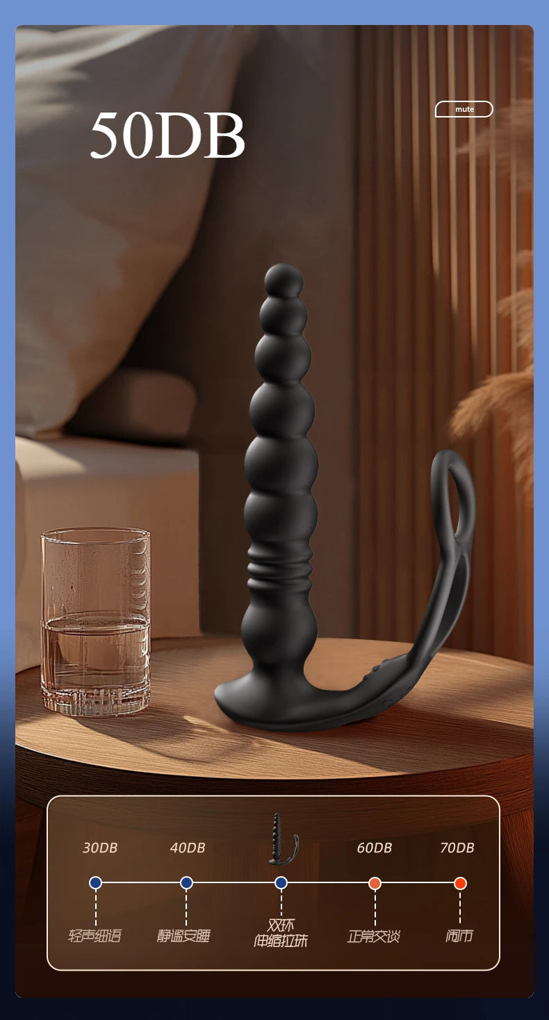 Thrusting Anal Beads Vibrator for Male Prostate Massager Penetrate Anal Sex Toy Butt Plug Masturbator for Gay Men Penis Ring