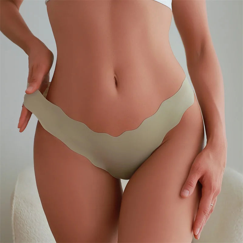 New 8Pcs/Set Women's Traceless Panties Soft Comfortable Thongs Sexy Solid Color Wavy Edge G-Strings Female Breathable Underpants