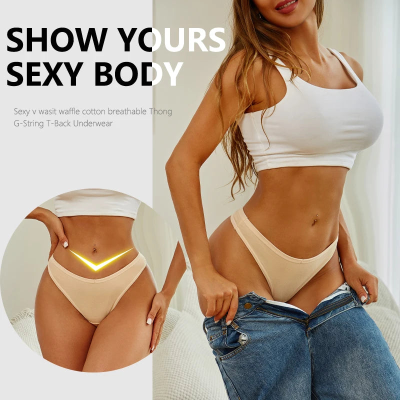 8PCS Women Cotton Thongs Sexy V Waist G-String Panties Seamless Soft Underwear for Women Solid Color Girls Intimates Lingerie