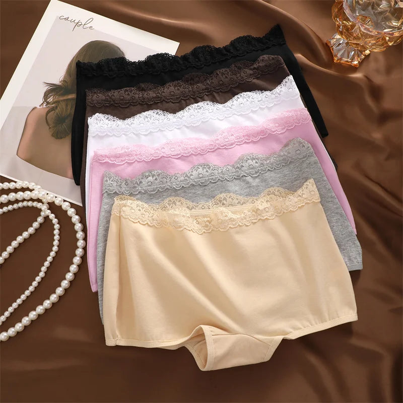 6Pcs/Set Women's Panties Sexy Lace Cotton Boyshorts Seamless Solid Color Comfortable Breathable Underwear Female Sports Boxers