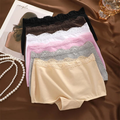 6Pcs/Set Women's Panties Sexy Lace Cotton Boyshorts Seamless Solid Color Comfortable Breathable Underwear Female Sports Boxers