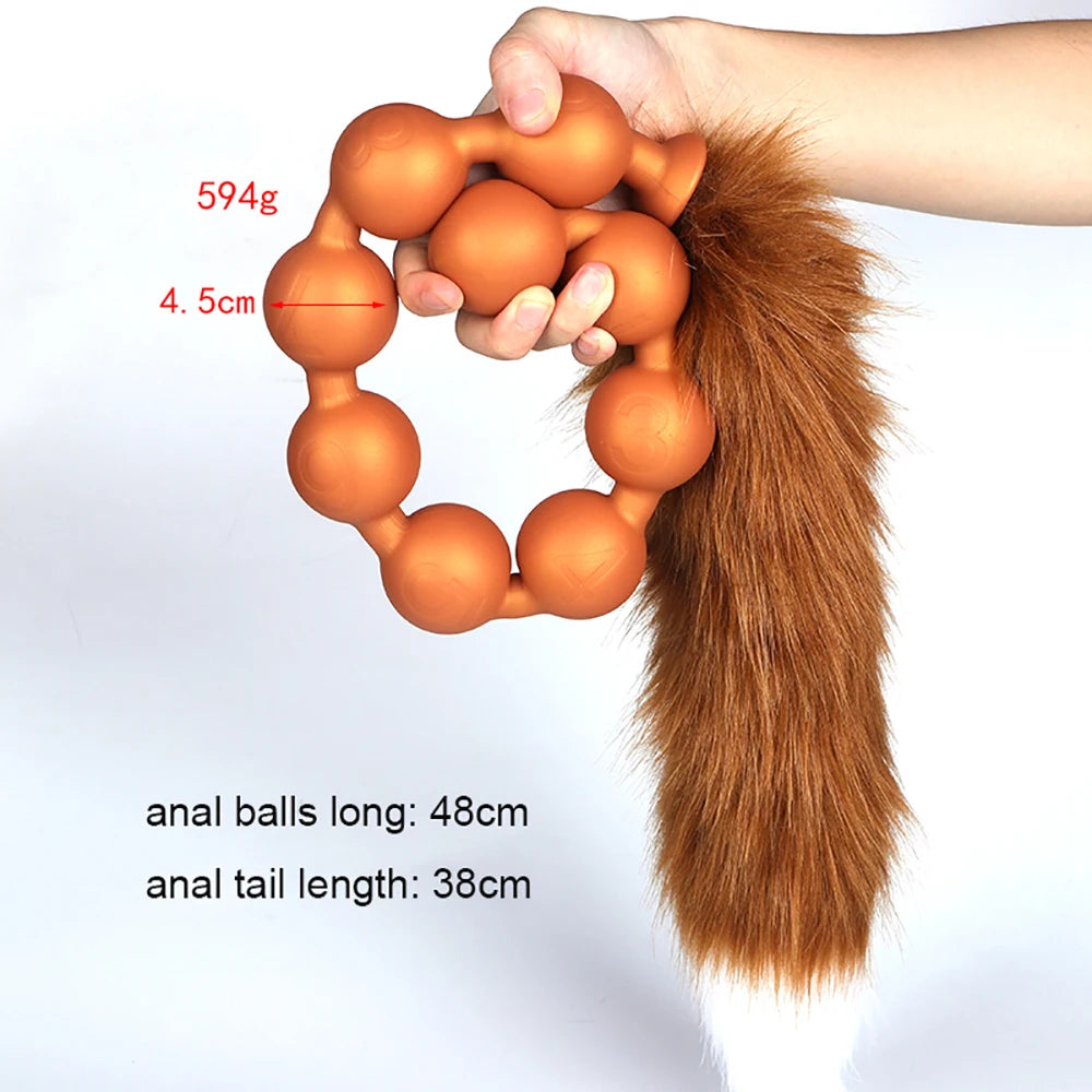Huge 9 Ball Anal Plug Tail Sex Toys For Men Women Anal Dilator Soft Butt Plug with Tail Anal Beads Sex Party Erotic Toy Butplug