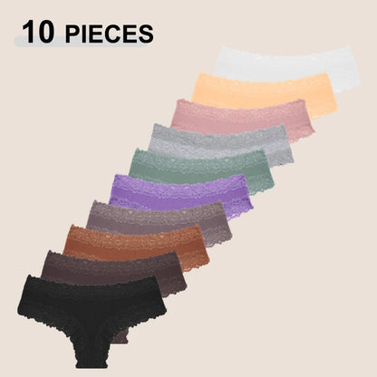 10PCS/Set Women Lace Cotton Panties Sexy Low-Waist Brazilian Panties Solid Color Female Soft Underwear Ladies Intimates Lingerie