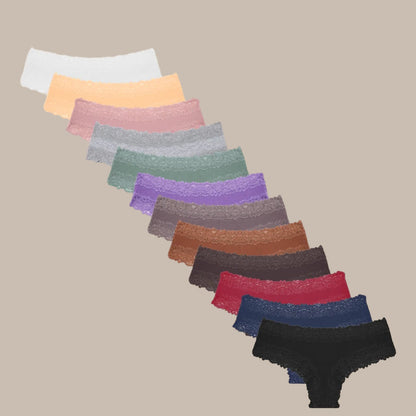 10PCS/Set Women Lace Cotton Panties Sexy Low-Waist Brazilian Panties Solid Color Female Soft Underwear Ladies Intimates Lingerie