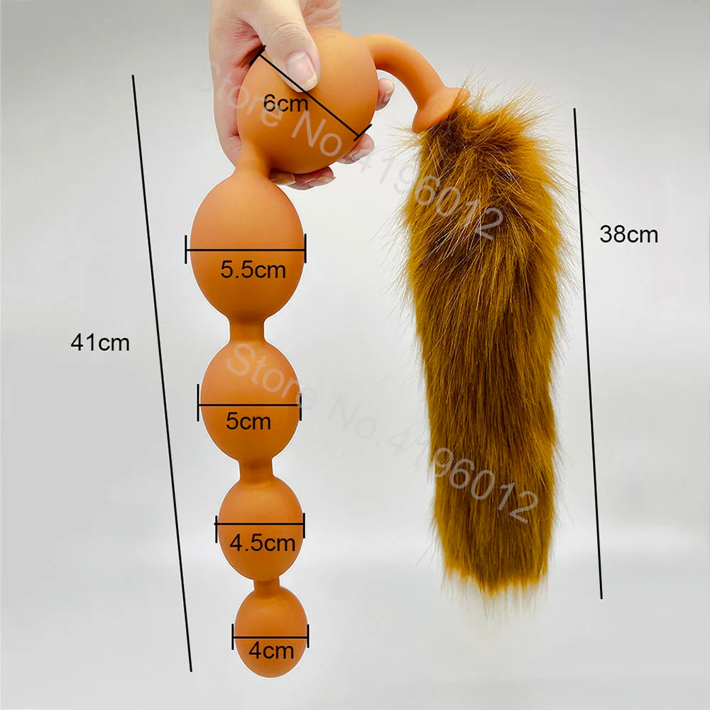 Huge 9 Ball Anal Plug Tail Sex Toys For Men Women Anal Dilator Soft Butt Plug with Tail Anal Beads Sex Party Erotic Toy Butplug