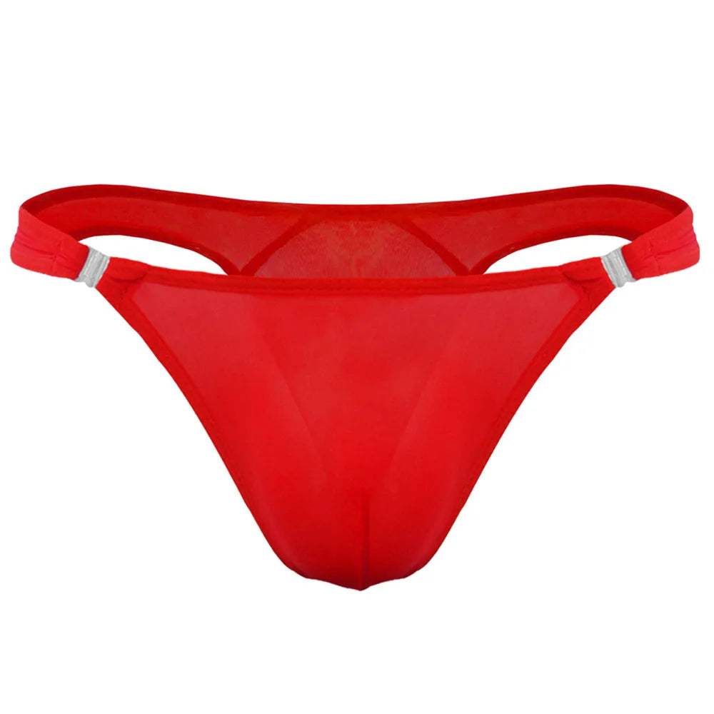 8PCS/Set Openable Buckle Underwear Man Ice Silk Thong Sexy U Convex Pouch Nylon G-string Low Waist Male Underpants Plus Size