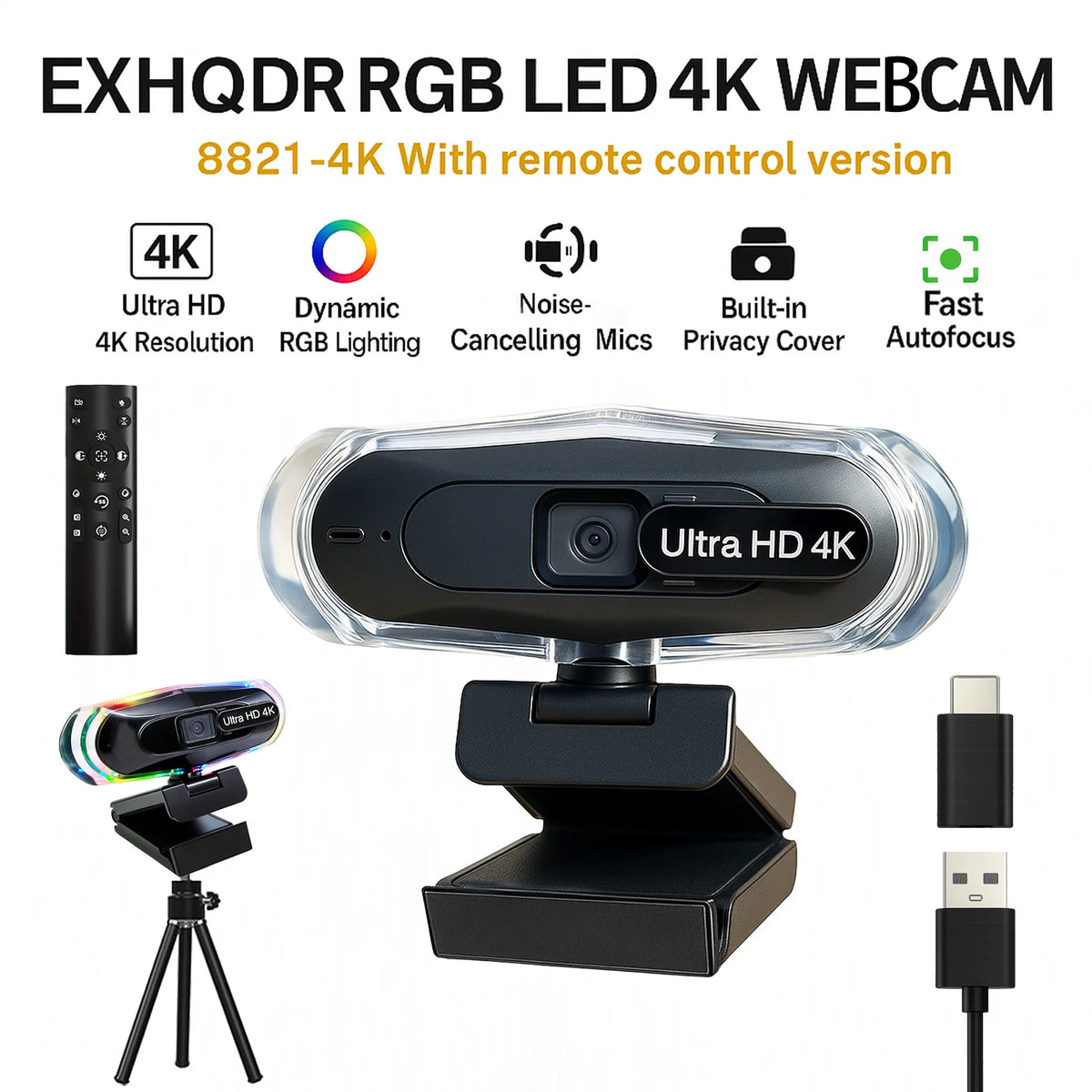 4k LED Light Autofocus Webcam