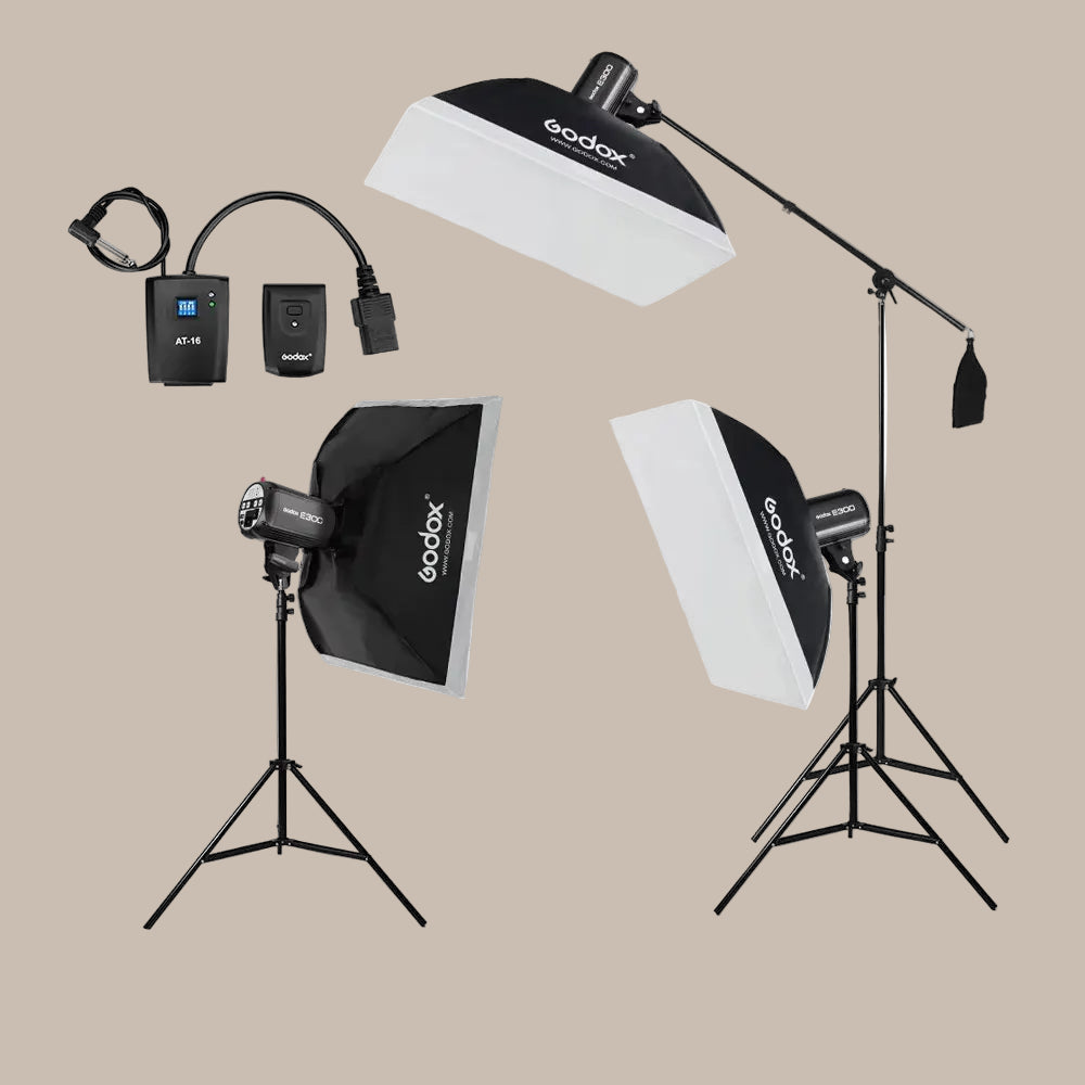 Triple E300 Lights with Softboxes & Stands