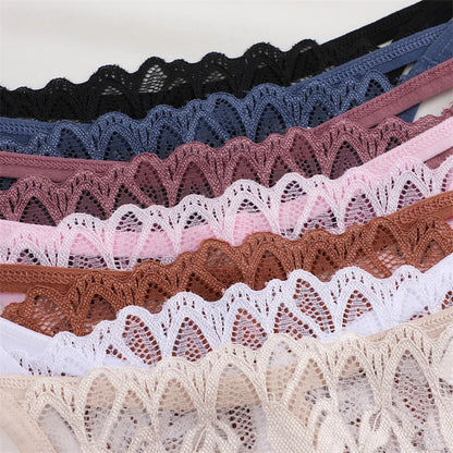 7Pcs/Set Women's Lace Panties Sexy Hollow Out Floral Thongs Solid Color Low Rise Thongs Fashion Cozy Breathable G-String S-XL