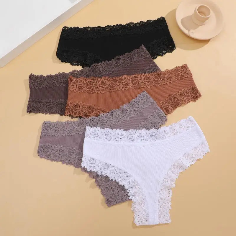 10PCS/Set Women Lace Cotton Panties Sexy Low-Waist Brazilian Panties Solid Color Female Soft Underwear Ladies Intimates Lingerie