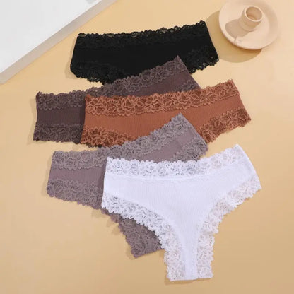 10PCS/Set Women Lace Cotton Panties Sexy Low-Waist Brazilian Panties Solid Color Female Soft Underwear Ladies Intimates Lingerie