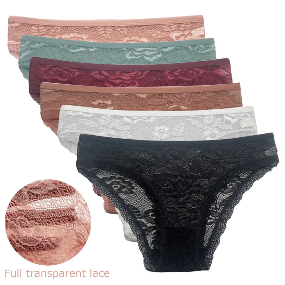 5 PCS/Set Mesh Briefs Big Size M-XL Lace Hollow Out Panties Sexy Transparent Underwear Low Rise Panties Girls Intimates Lingerie