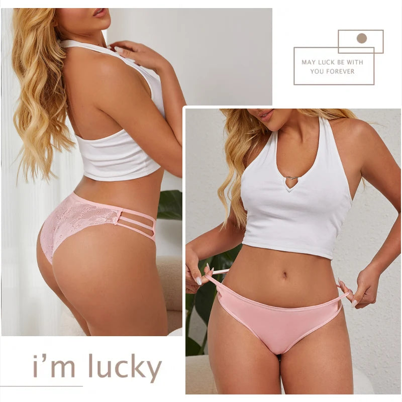 7PCS/Set Women Floral Lace Panties Sexy Low-Waist Briefs Female Hollow Out Breathable Underwear Cotton Soft Lingerie Solid Color