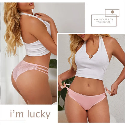 7PCS/Set Women Floral Lace Panties Sexy Low-Waist Briefs Female Hollow Out Breathable Underwear Cotton Soft Lingerie Solid Color