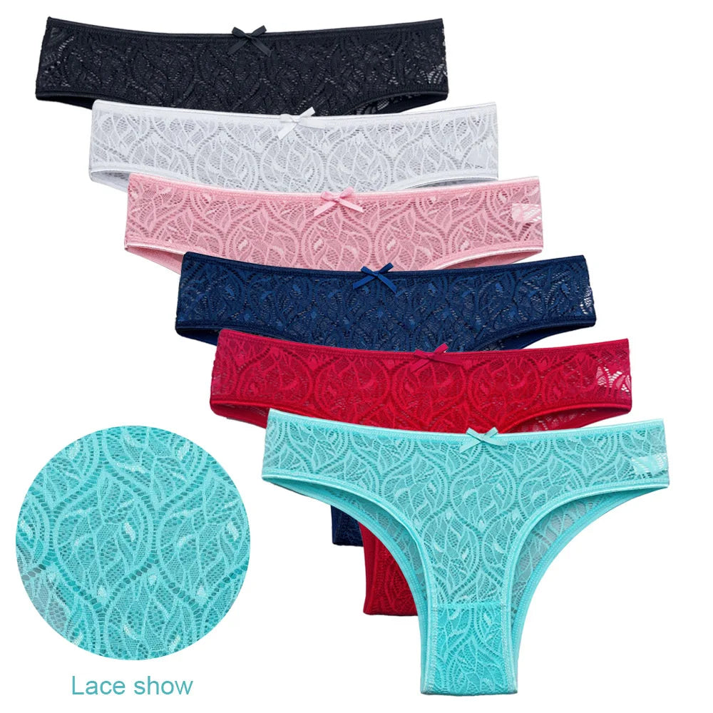 5 PCS/Set Mesh Briefs Big Size M-XL Lace Hollow Out Panties Sexy Transparent Underwear Low Rise Panties Girls Intimates Lingerie