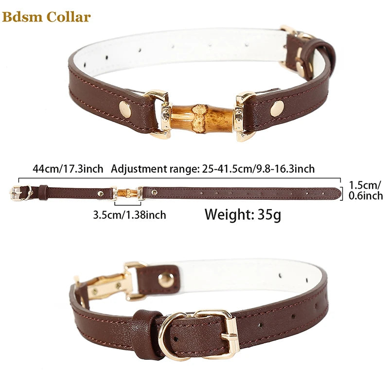 Bamboo Joint Bdsm Handcuffs Anklecuffs Open Mouth Gag Bdsm Collar PU Leather Slave Bondage Sex Toys for Woman Men SM Product