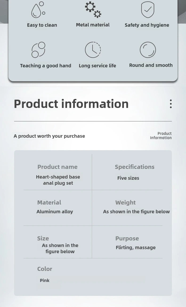 Anal Plug Heart 5 Sizes Stainless Steel Crystal Anal Plug Removable Butt Plug Stimulator Anal Sex Toys Prostate Massager Dildos
