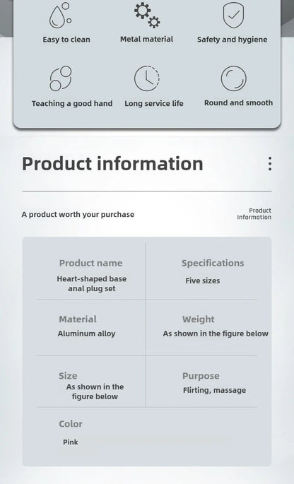 Anal Plug Heart 5 Sizes Stainless Steel Crystal Anal Plug Removable Butt Plug Stimulator Anal Sex Toys Prostate Massager Dildos