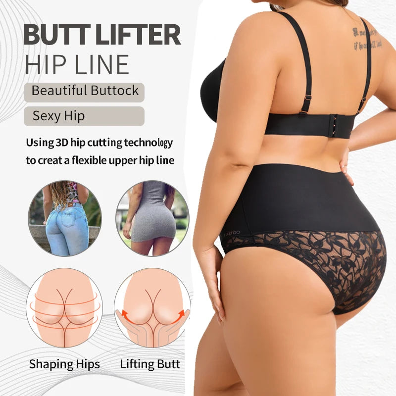 4Pcs/Set Women's Seamless Panties Sexy Solid Color Lace Floral Legging Plus Size High Waist Shapewear Female Soft Cozy Lingerie