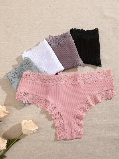 10PCS/Set Women Lace Cotton Panties Sexy Low-Waist Brazilian Panties Solid Color Female Soft Underwear Ladies Intimates Lingerie