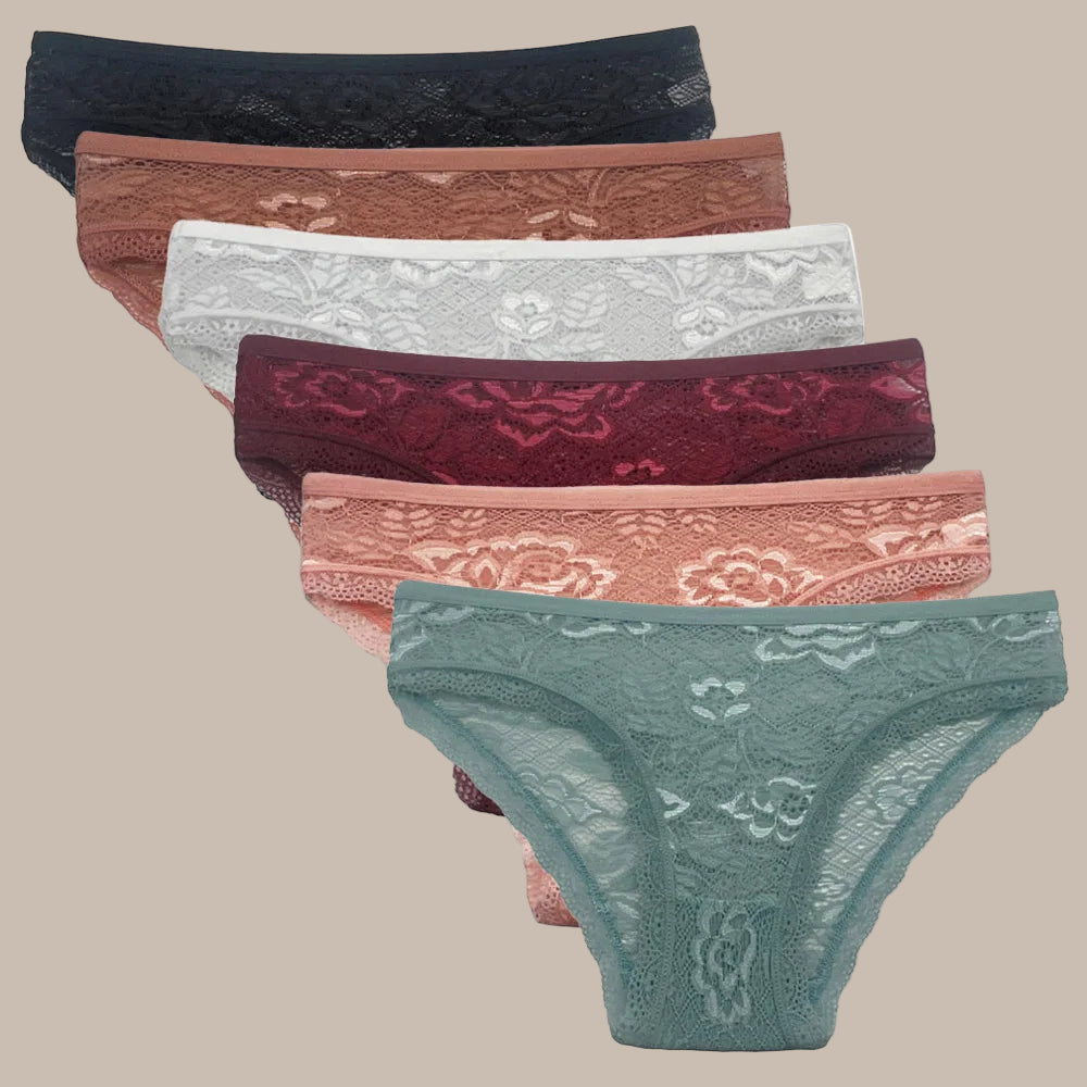 5 PCS/Set Mesh Briefs Big Size M-XL Lace Hollow Out Panties Sexy Transparent Underwear Low Rise Panties Girls Intimates Lingerie