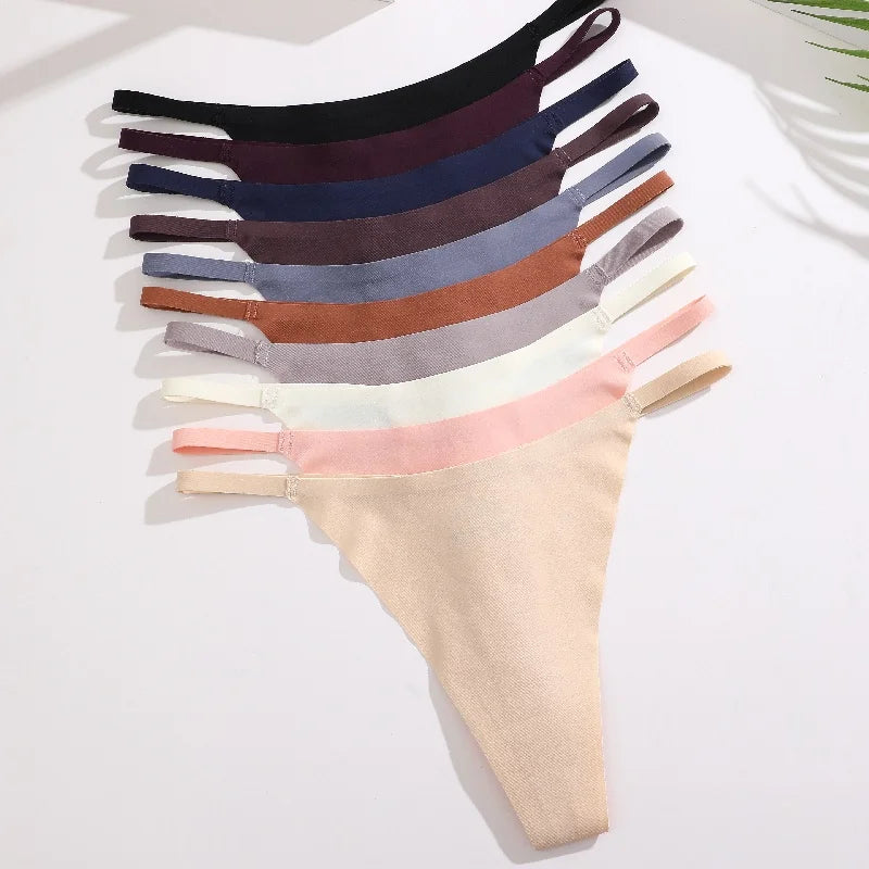 6Pcs/Set Women's Panties Sexy Solid Color High Elastic Thongs Low-Waist Comfortable Underwear Trendy Female Breathable G-string