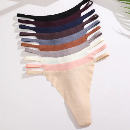 6Pcs/Set Women's Panties Sexy Solid Color High Elastic Thongs Low-Waist Comfortable Underwear Trendy Female Breathable G-string