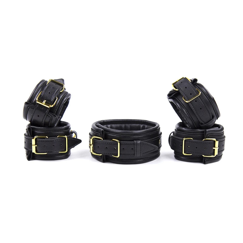 3-Piece Leather Collar, Wrist & Ankle Cuff Set