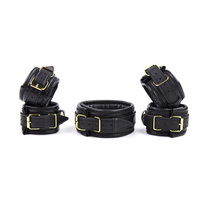 3-Piece Leather Collar, Wrist & Ankle Cuff Set