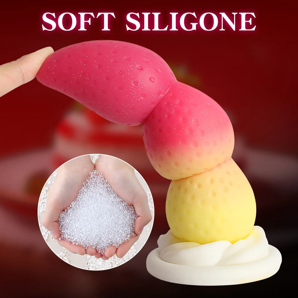Strawberry Silicone Dildo and Plug — Sculptural 19cm