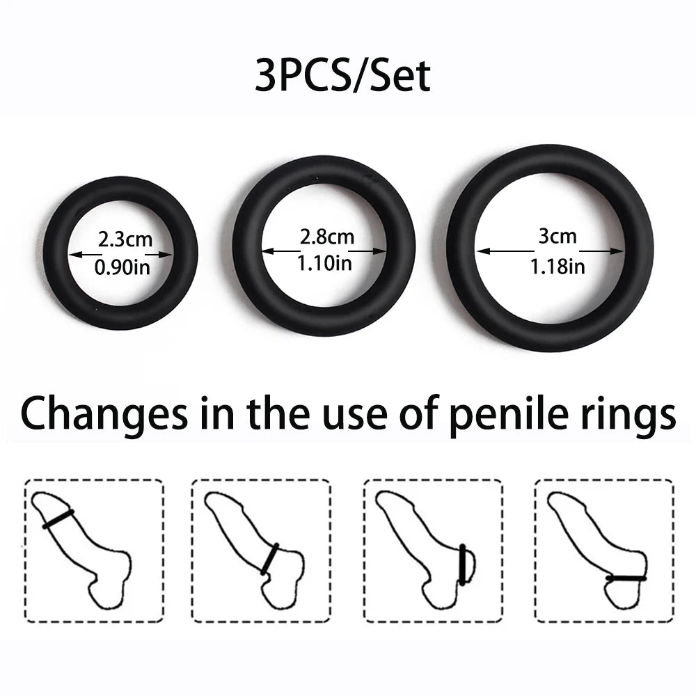Cock Rings 3PCS Flash In The Night Lock Durable Silicone Penis Ring Sex Toys for Men Male Delay Ejaculation Scrotum Lock Ring