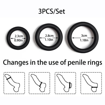 Cock Rings 3PCS Flash In The Night Lock Durable Silicone Penis Ring Sex Toys for Men Male Delay Ejaculation Scrotum Lock Ring