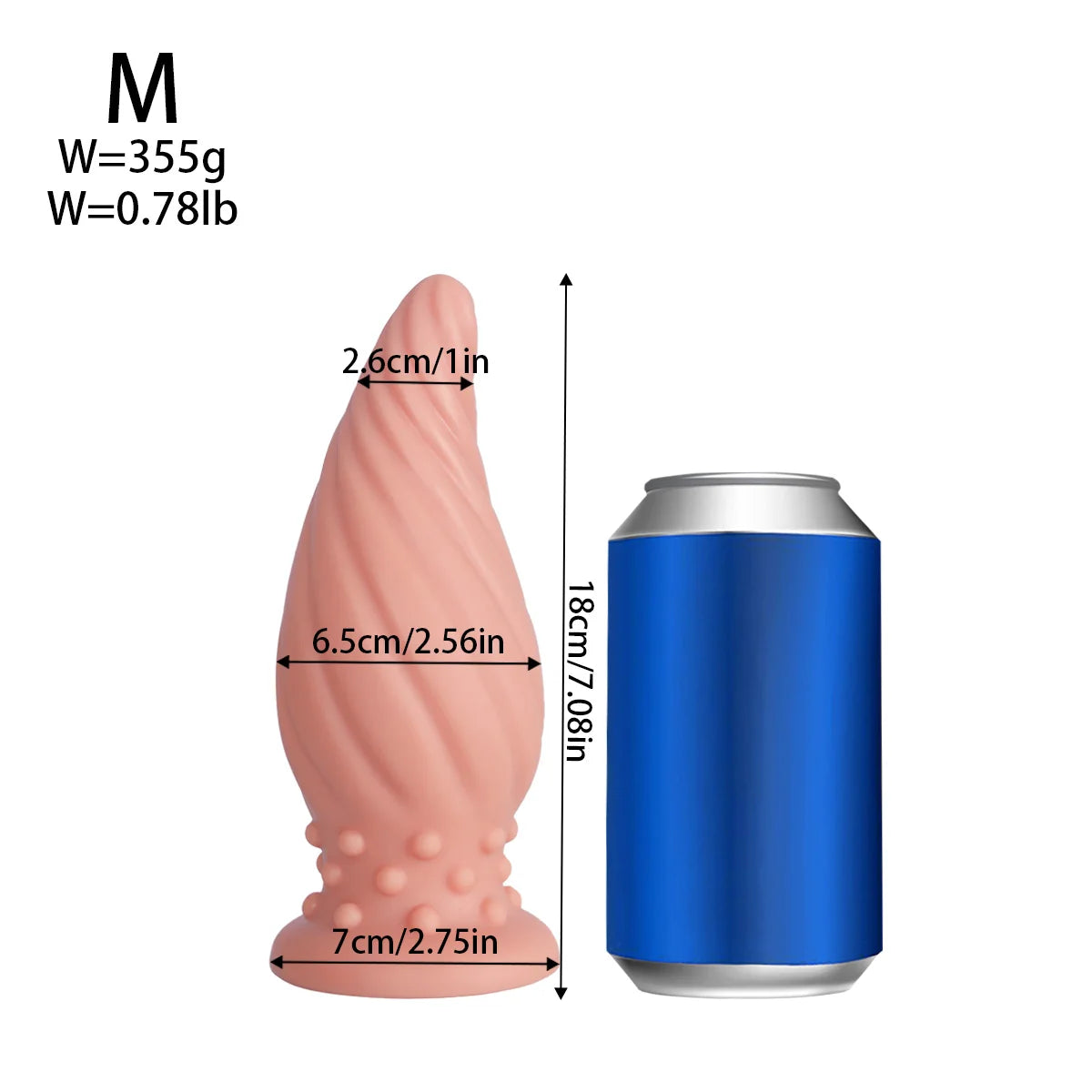 Spiral-Tip Silicone Anal Plug — Textured 5 Sizes S to XL