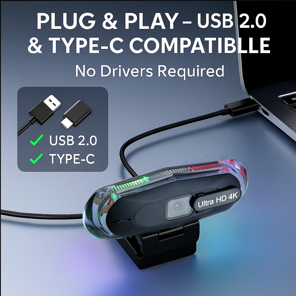 4k LED Light Autofocus Webcam